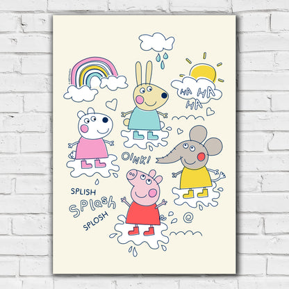 Peppa Pig Print - Peppa and Friends Puddles Doodle Poster Wall Art