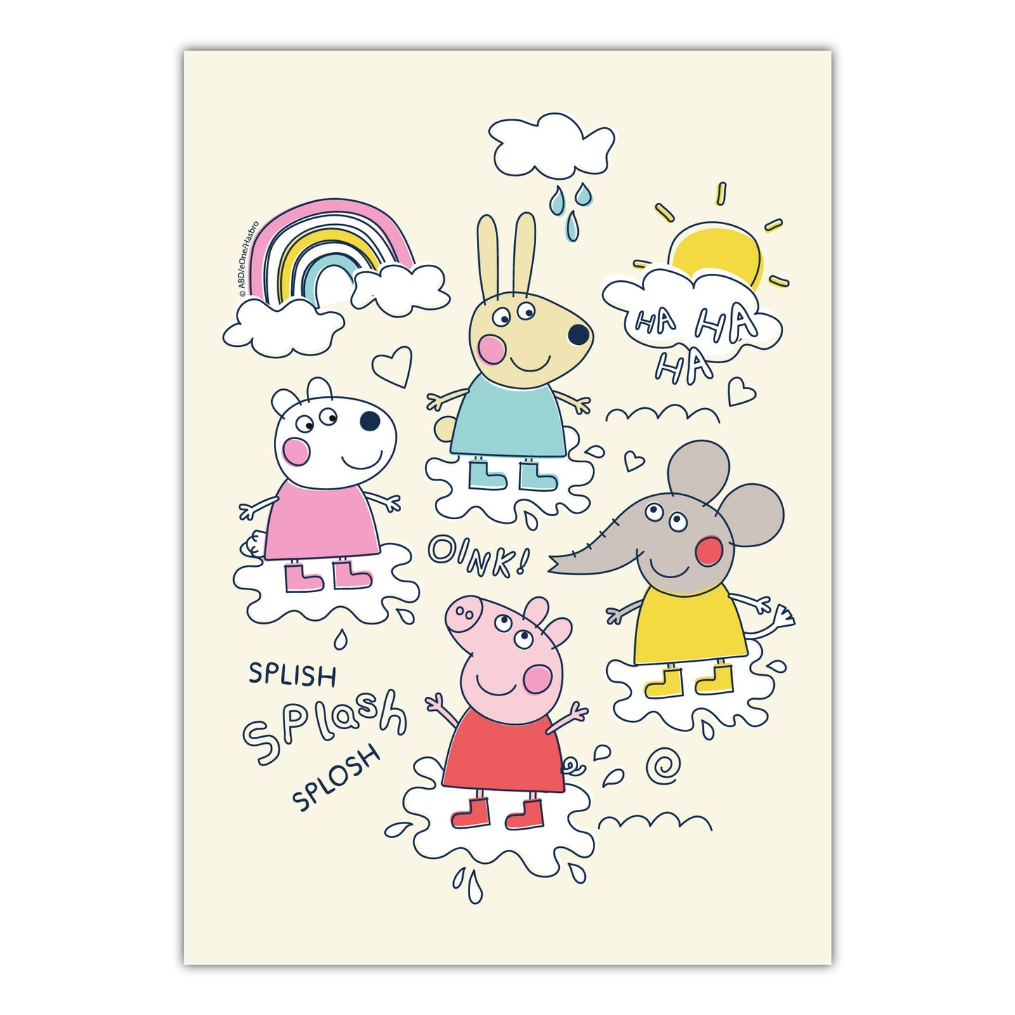 Peppa Pig Print - Peppa and Friends Puddles Doodle Poster Wall Art