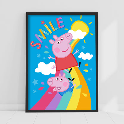 Peppa Pig Print - Peppa and George Smile Rainbow Poster Wall Art