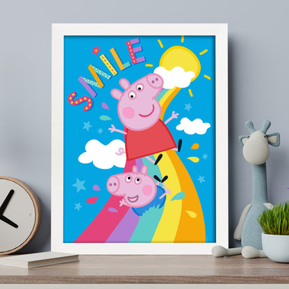 Peppa Pig Print - Peppa and George Smile Rainbow Poster Wall Art