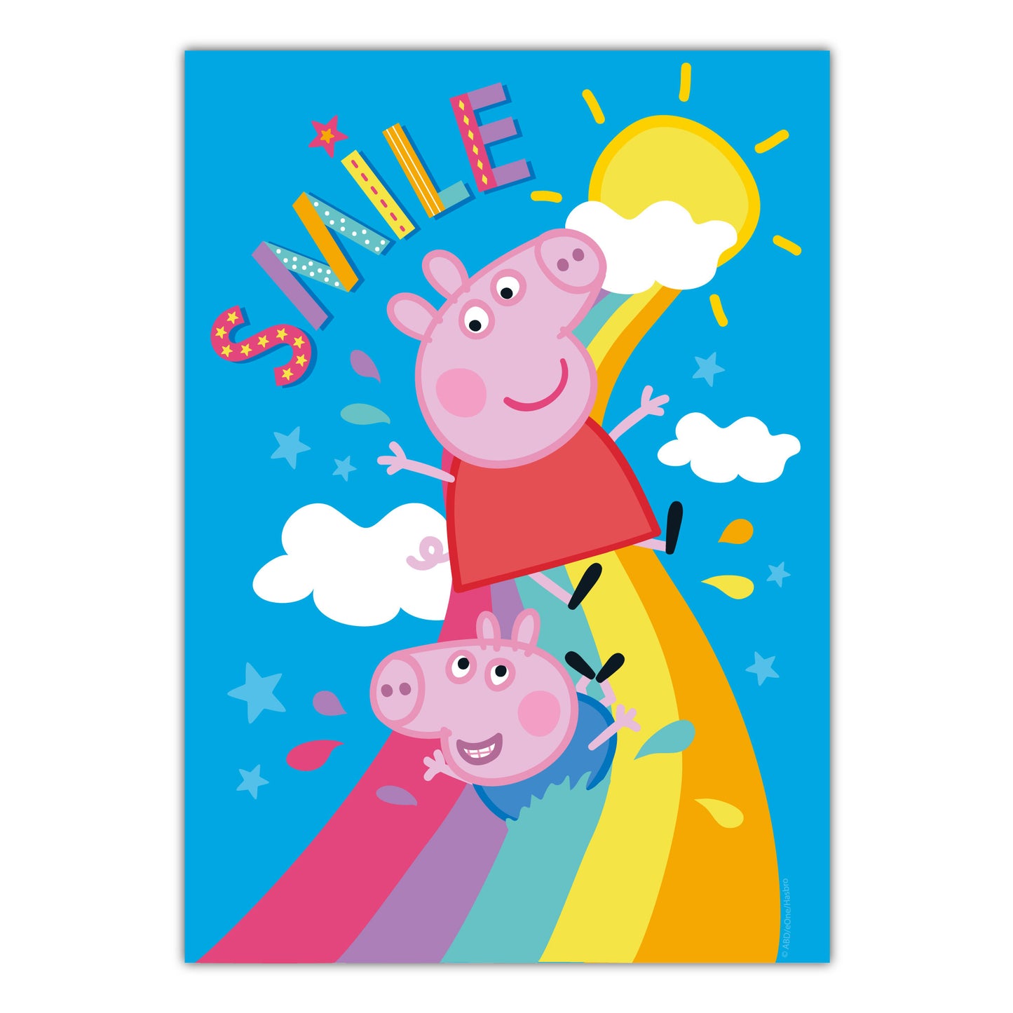 Peppa Pig Print - Peppa and George Smile Rainbow Poster Wall Art