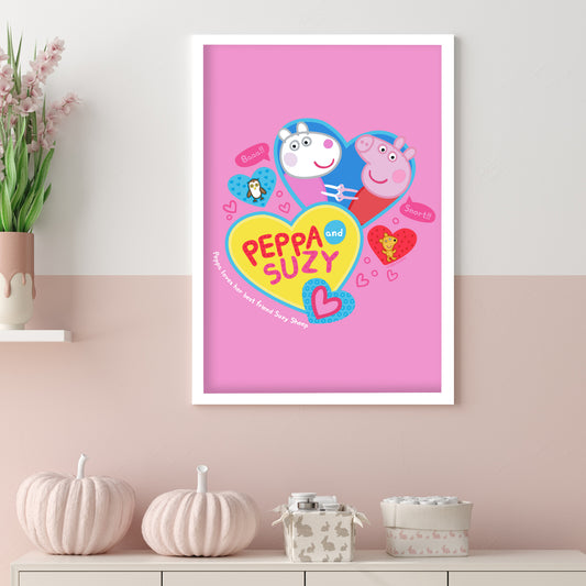 Peppa Pig Print - Peppa and Suzy Pink Heart Poster Wall Art