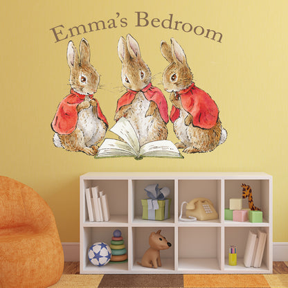 Peter Rabbit Wall Sticker - Peter Rabbit Flopsy Mopsy and Cottontail Reading Personalised Decal Wall Art