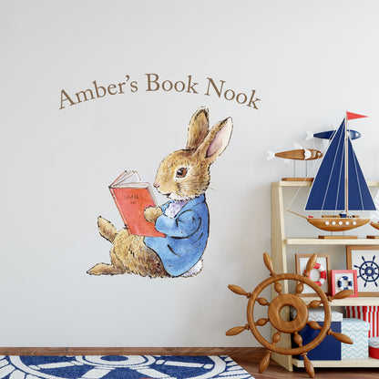 Peter Rabbit Wall Sticker - Peter Rabbit Leaning on Books Personalised Decal Wall Art