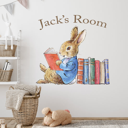 Peter Rabbit Wall Sticker - Peter Rabbit Leaning on Books Personalised Decal Wall Art