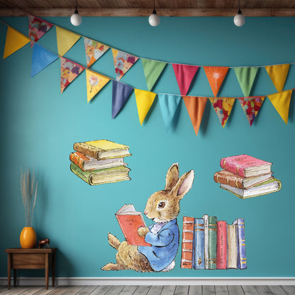 Peter Rabbit Wall Sticker - Peter Rabbit Leaning on Books Decal Wall Art