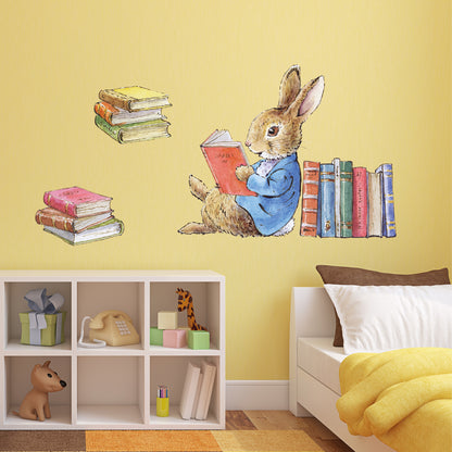 Peter Rabbit Wall Sticker - Peter Rabbit Leaning on Books Decal Wall Art