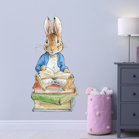 Peter Rabbit Wall Sticker - Peter Rabbit Sitting on Stack of Books Decal Wall Art