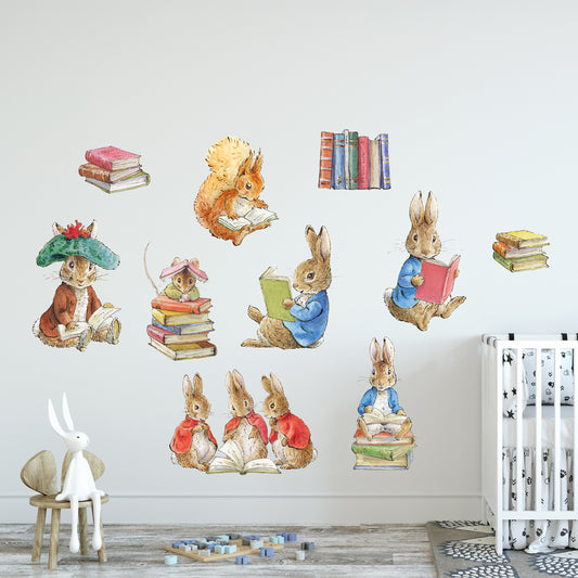 Peter Rabbit Wall Sticker - Peter Rabbit and Friends Reading Books Set Decal Wall Art