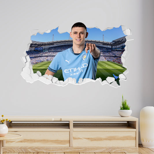 Manchester City Football Club - Phil Foden 24/25 Broken Wall Sticker + Bonus Decal Set