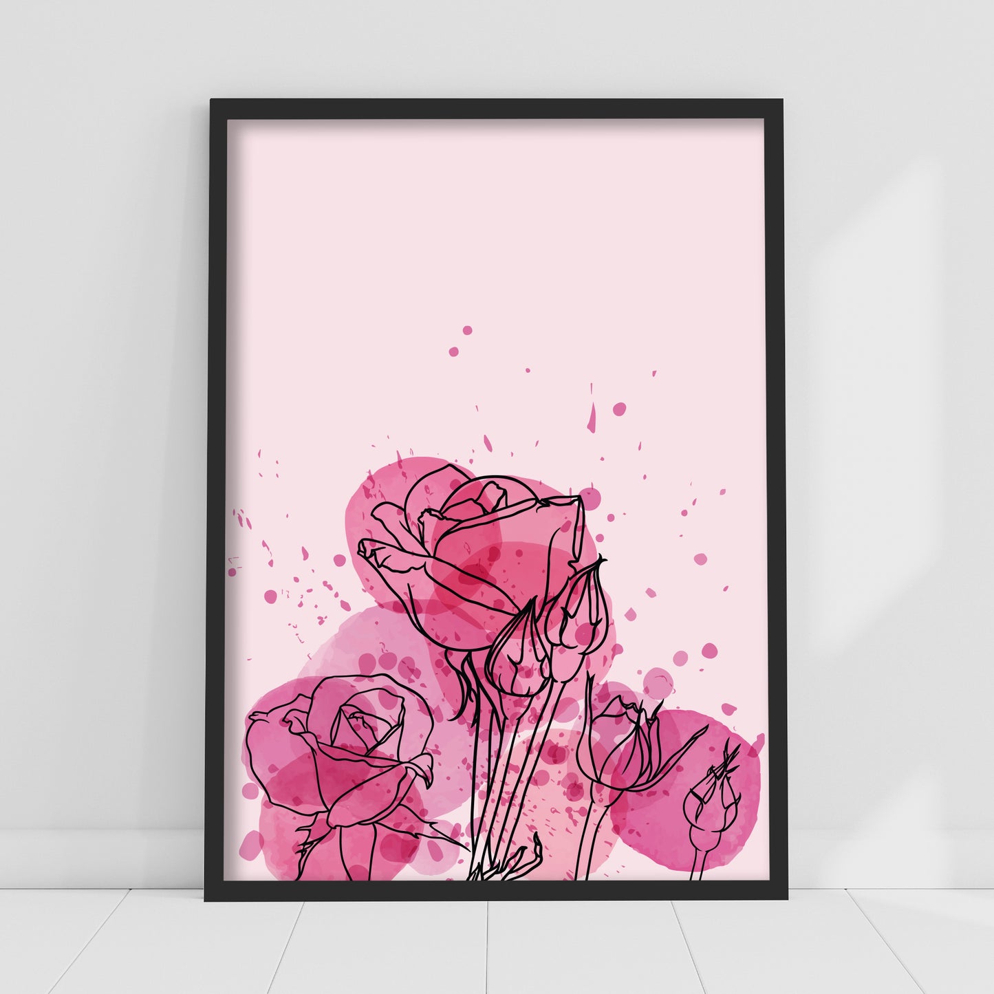 Pink Print - Ink Rose Flowers Poster Wall Art