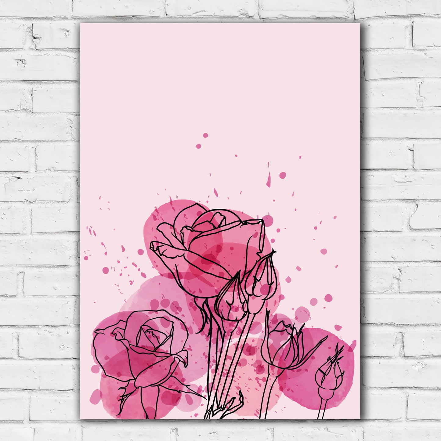 Pink Print - Ink Rose Flowers Poster Wall Art