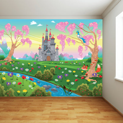 Princess Full Wall Mural - Castle Stream Flowers Wall Art