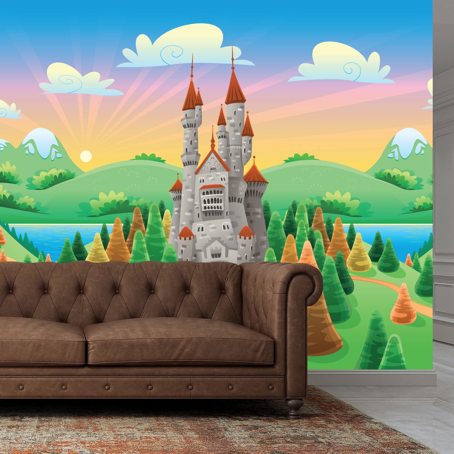 Princess Full Wall Mural - Castle Sunrise Wall Art