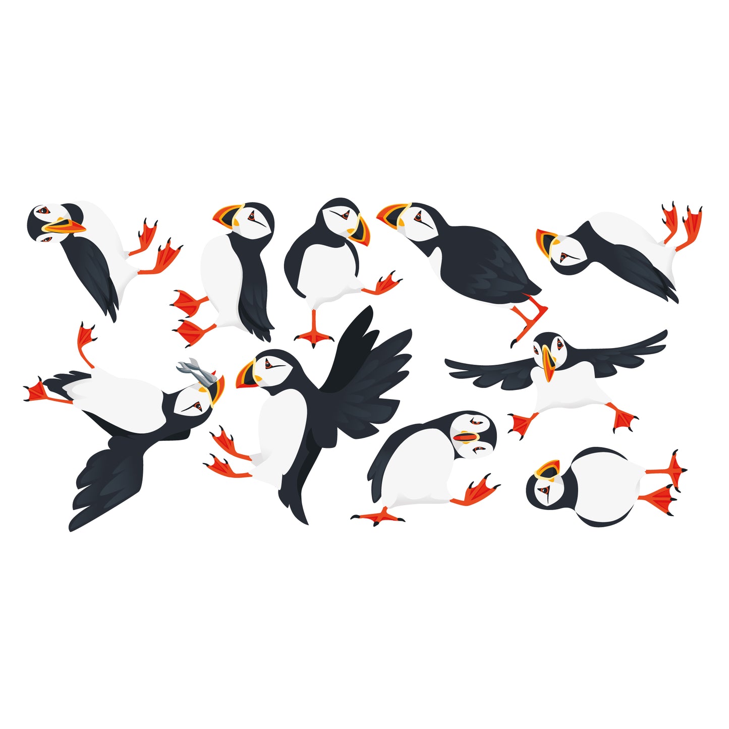 Animal Wall Sticker - Set Of Ten Puffins Decal Wall Art