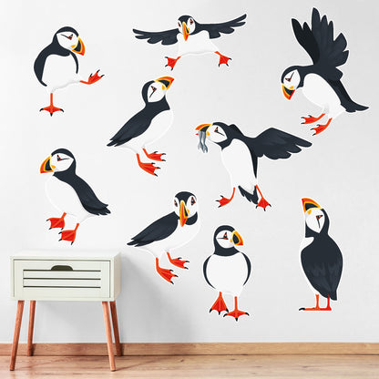 Animal Wall Sticker - Set Of Ten Puffins Decal Wall Art