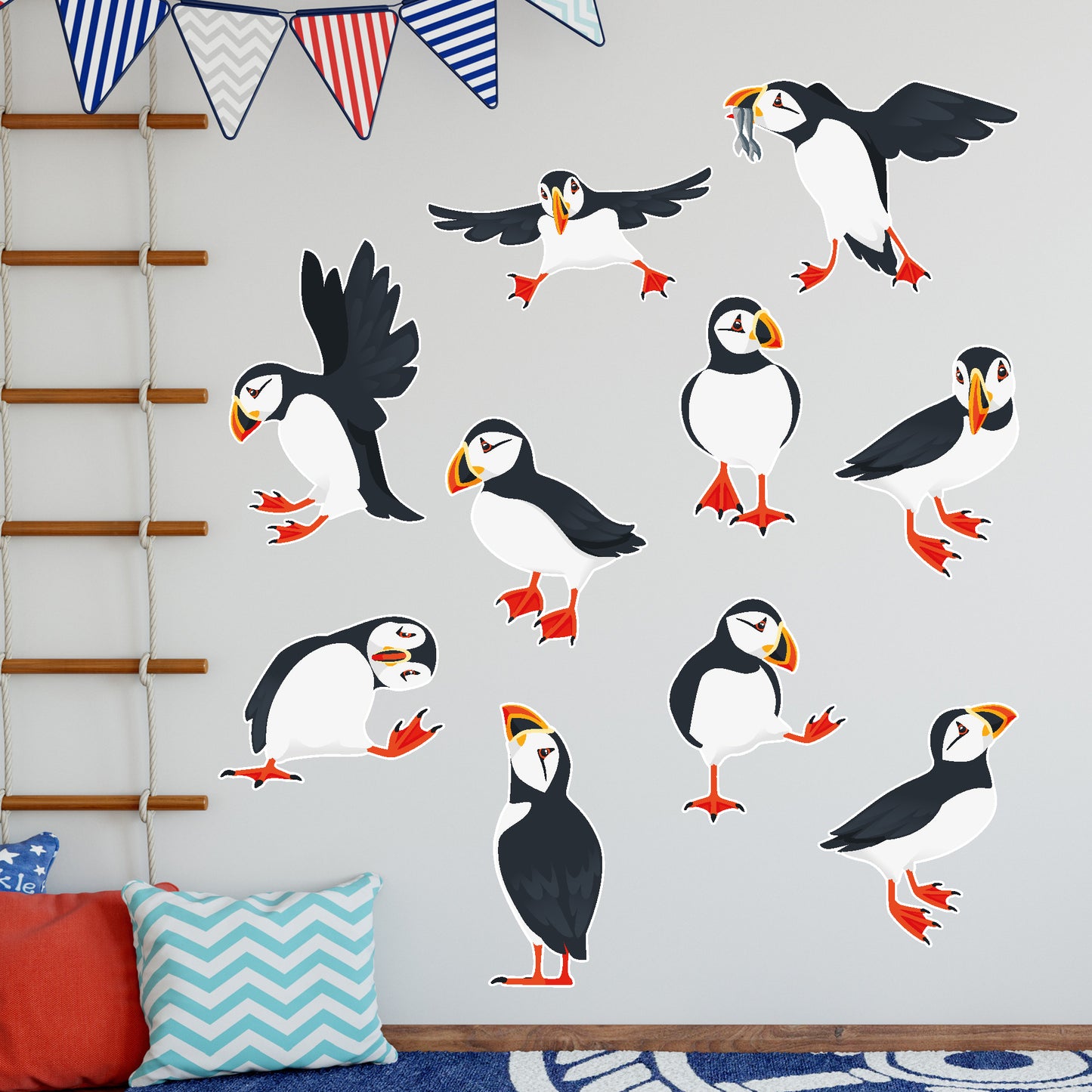 Animal Wall Sticker - Set Of Ten Puffins Decal Wall Art