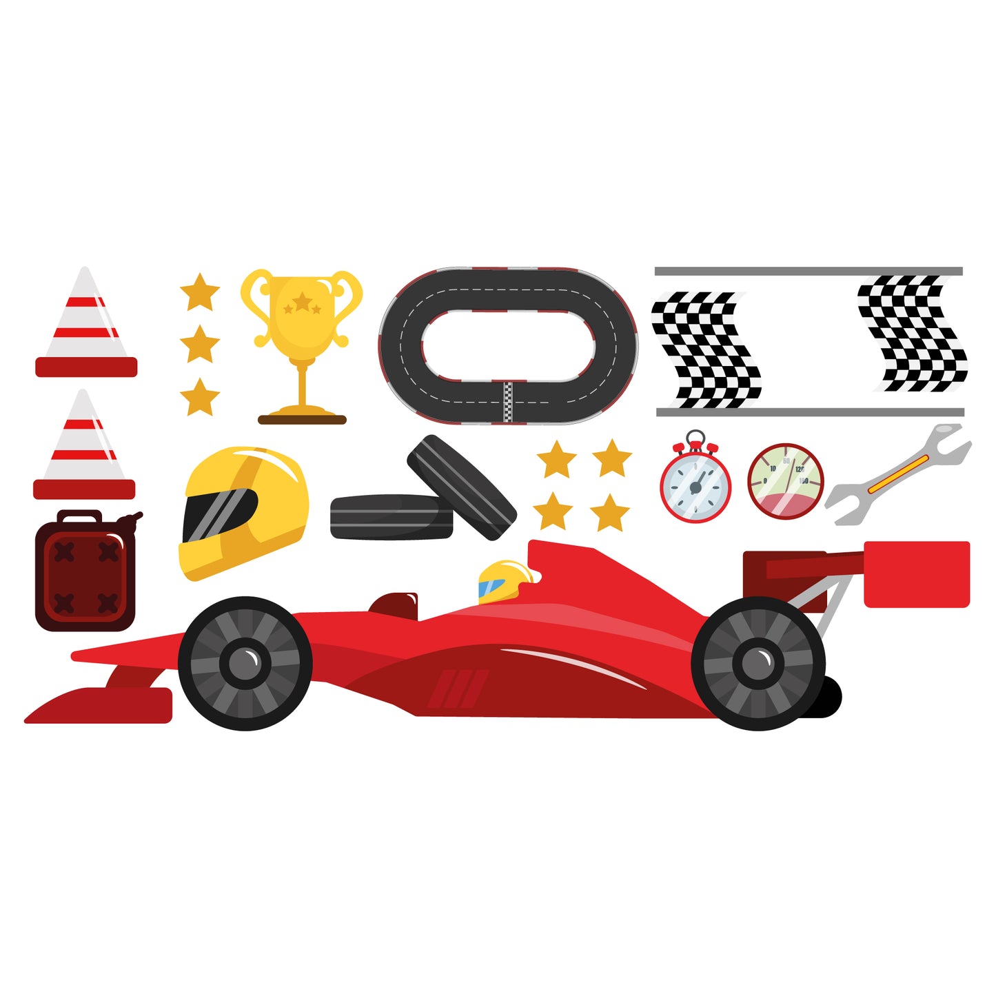 Car Wall Sticker - Red Sports Car Racing Icons Decal Set