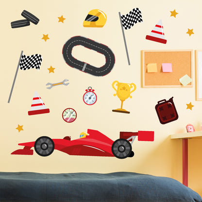 Car Wall Sticker - Red Sports Car Racing Icons Decal Set