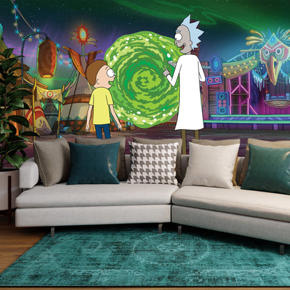 Rick and Morty Full Wall Mural - Looking Into Portal Wall Art