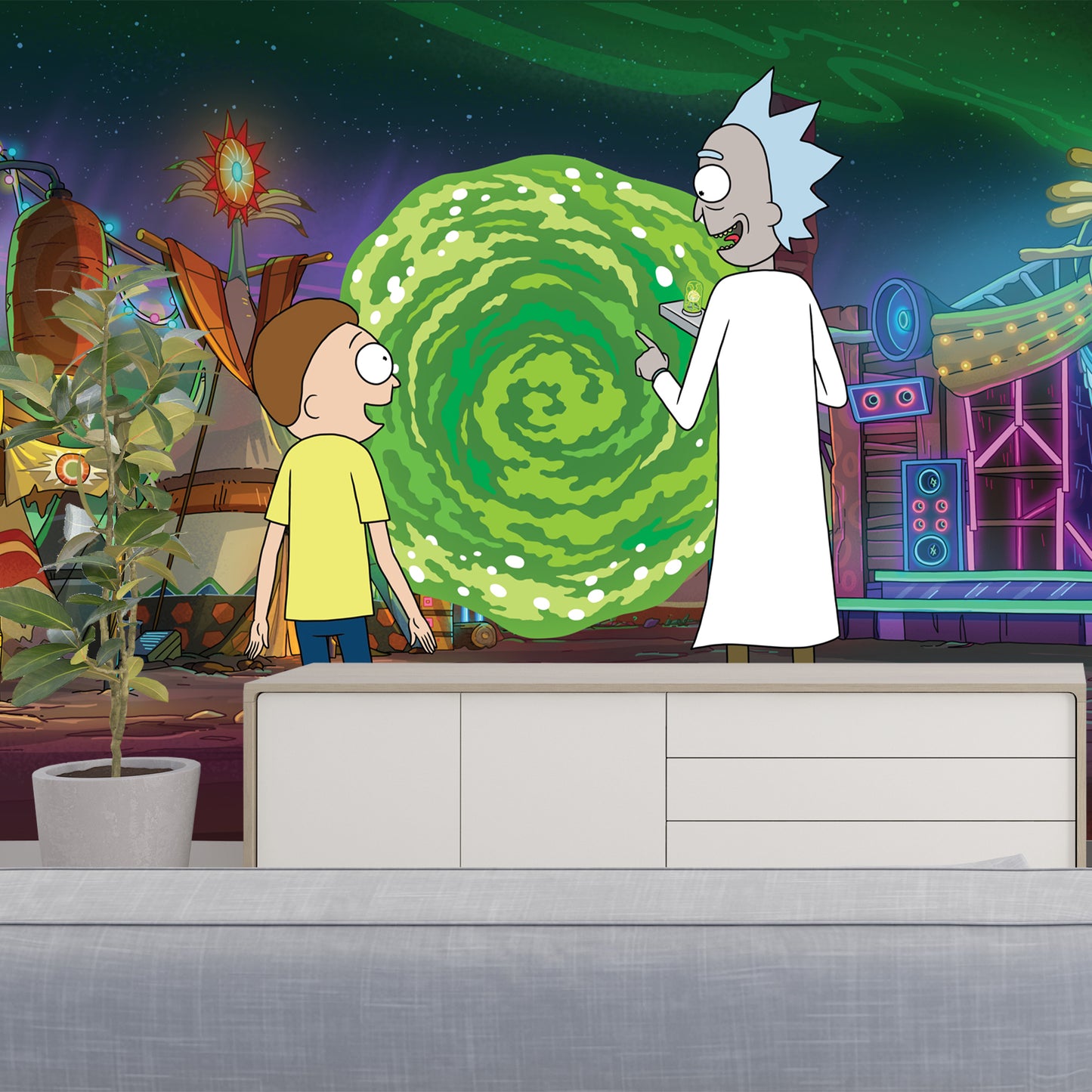 Rick and Morty Full Wall Mural - Looking Into Portal Wall Art