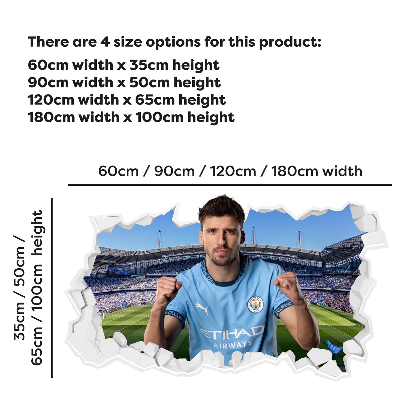 Manchester City Football Club - Ruben Dias 24/25 Broken Wall Sticker + Bonus Decal Set