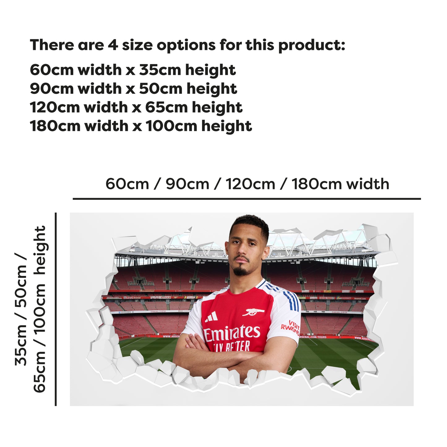 Arsenal FC Wall Sticker - Saliba 24/25 Broken Wall + AFC Decal Set