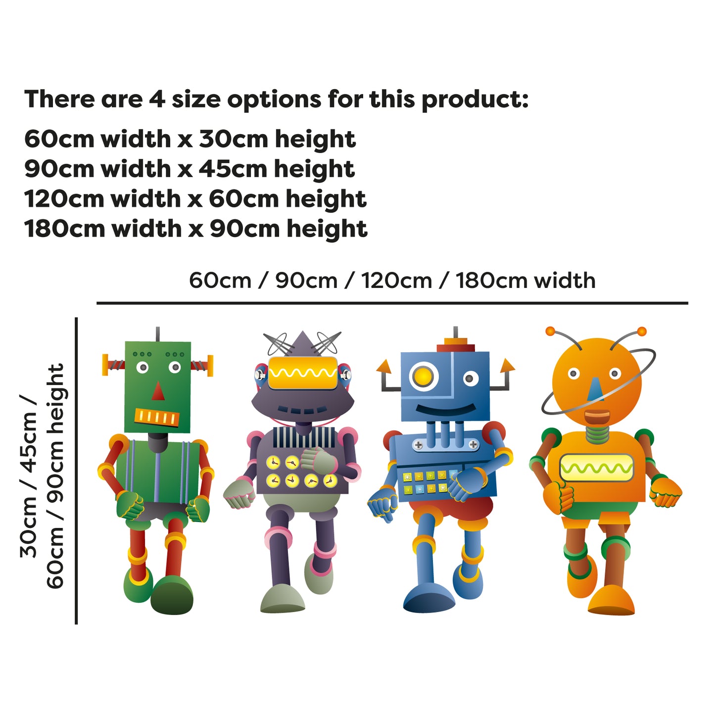 Robot Wall Sticker - Set of Four Walking Robots Decal Wall Art