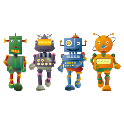 Robot Wall Sticker - Set of Four Walking Robots Decal Wall Art