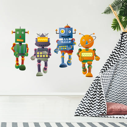 Robot Wall Sticker - Set of Four Walking Robots Decal Wall Art