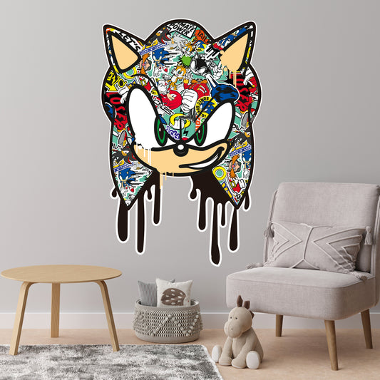 Sonic The Hedgehog Wall Sticker - Sonic Head Dripping Graffiti Wall Art