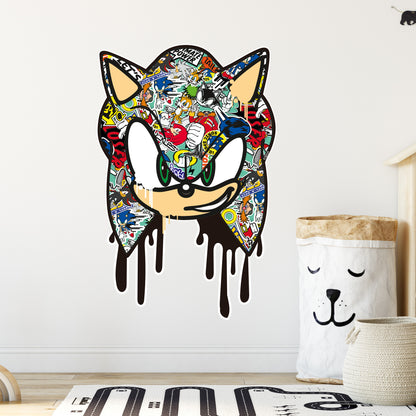 Sonic The Hedgehog Wall Sticker - Sonic Head Dripping Graffiti Wall Art