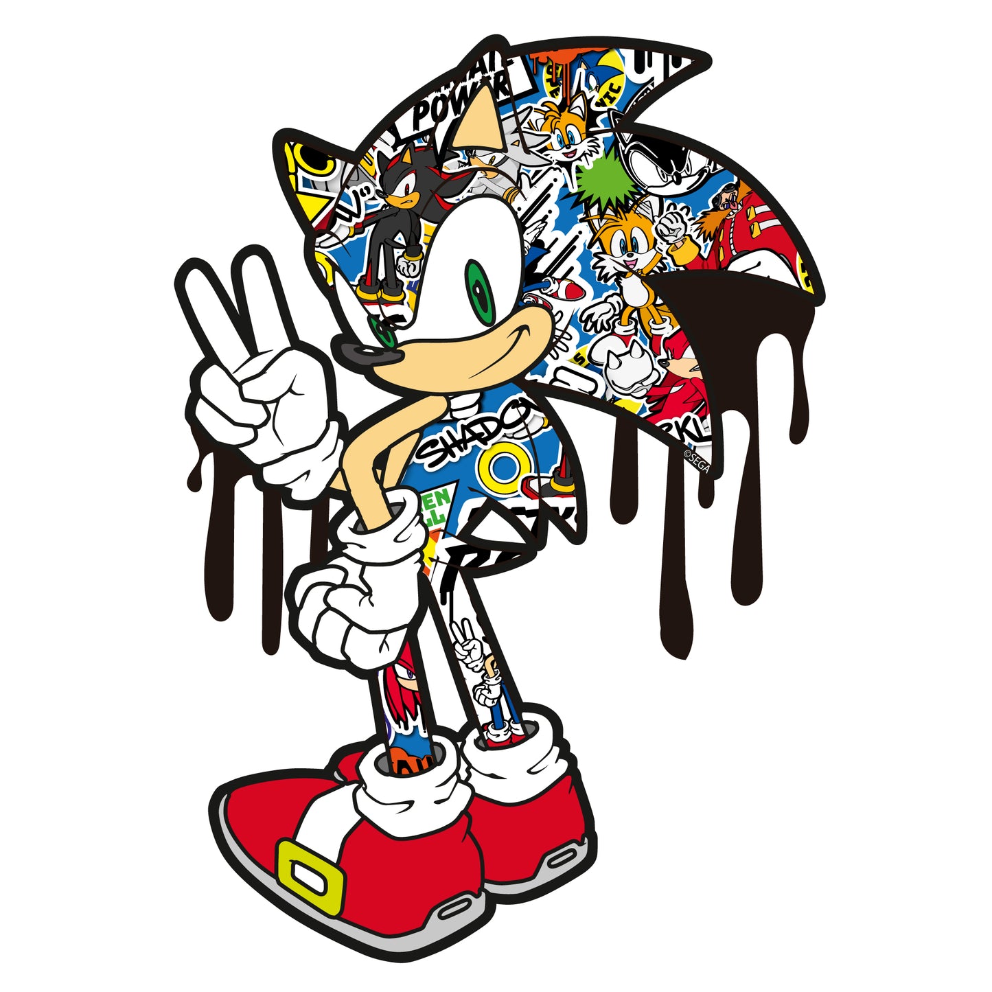 Sonic The Hedgehog Wall Sticker - Sonic Peace Pose Dripping Graffiti Wall Art