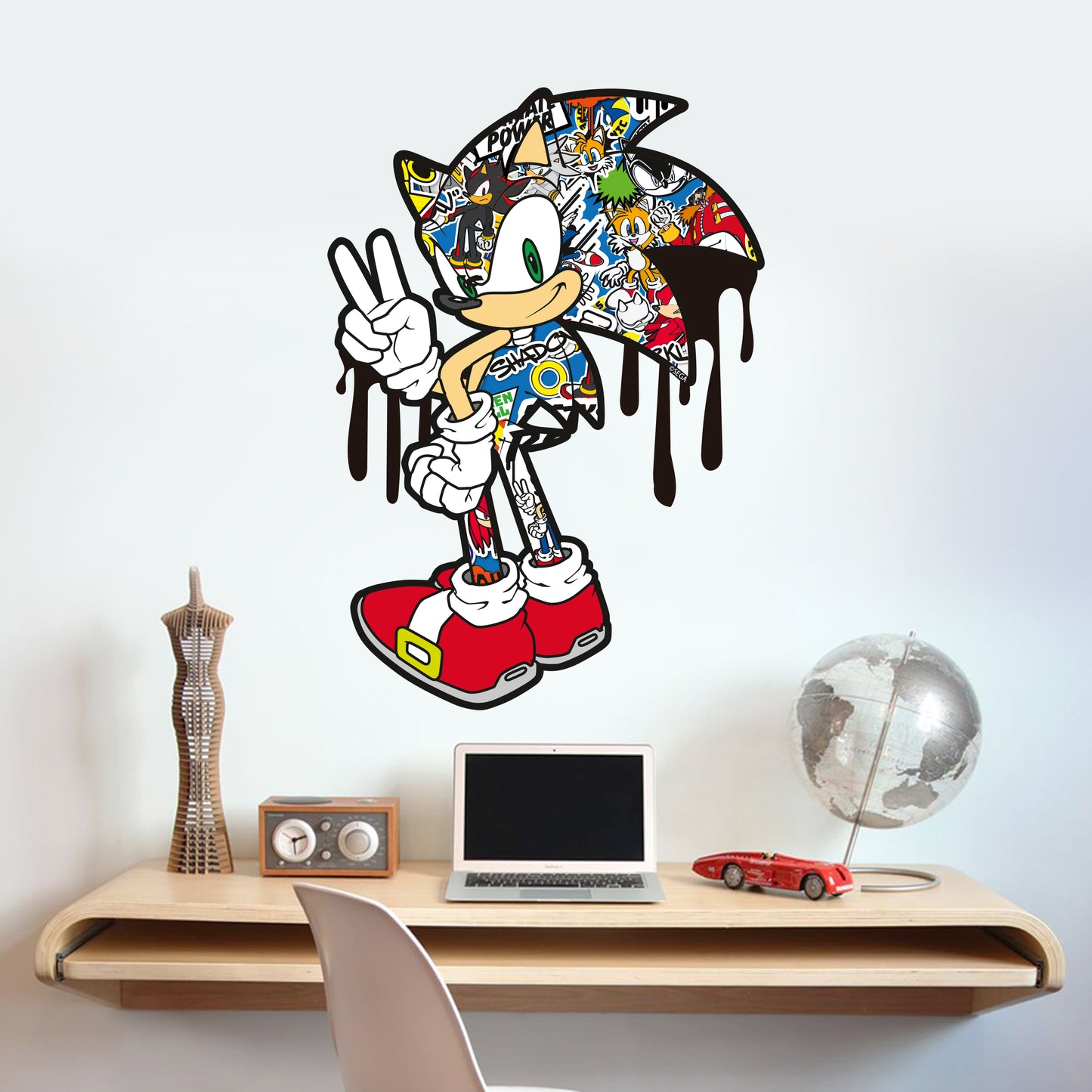 Sonic The Hedgehog Wall Sticker - Sonic Peace Pose Dripping Graffiti Wall Art