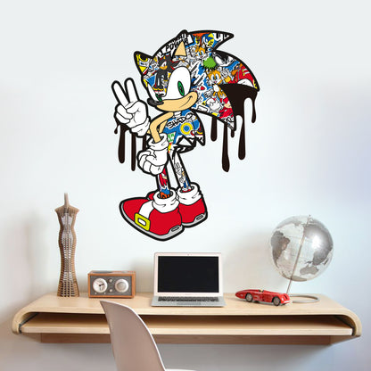 Sonic The Hedgehog Wall Sticker - Sonic Peace Pose Dripping Graffiti Wall Art