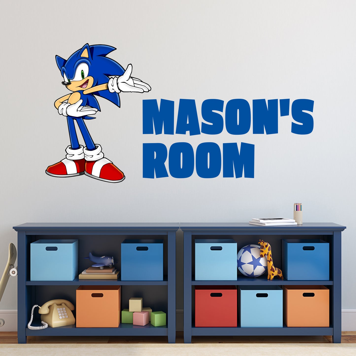 Sonic The Hedgehog Wall Sticker - Sonic Pointing at Personalised Name Wall Art