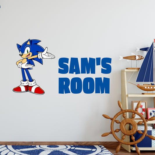 Sonic The Hedgehog Wall Sticker - Sonic Pointing at Personalised Name Wall Art