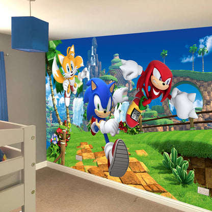 Sonic The Hedgehog Full Wall Mural - Sonic Running with Tails and Knuckles Wall Art