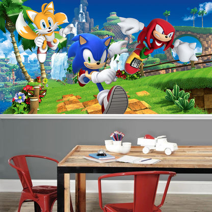 Sonic The Hedgehog Full Wall Mural - Sonic Running with Tails and Knuckles Wall Art