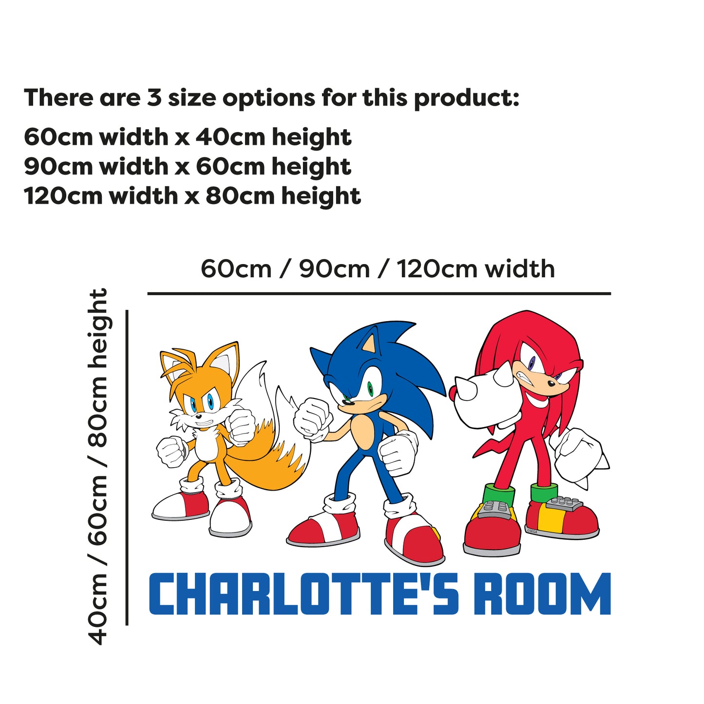 Sonic The Hedgehog Wall Sticker - Sonic Tails and Knuckles Personalised Wall Art