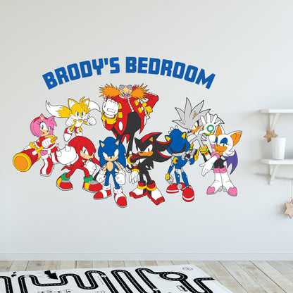 Sonic The Hedgehog Wall Sticker - Sonic and Group Personalised Name Wall Art