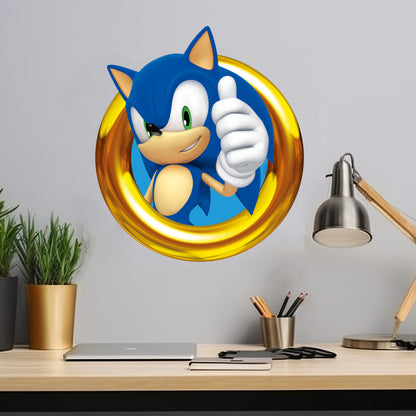 Sonic The Hedgehog Wall Sticker - Sonic in Gold-Ring Thumbs Up Wall Art