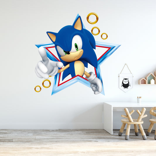 Sonic The Hedgehog Wall Sticker - Sonic in Star with Rings Wall Art