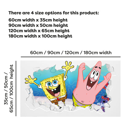 SpongeBob Wall Sticker - SpongeBob and Patrick Jumping Through Broken Wall Art