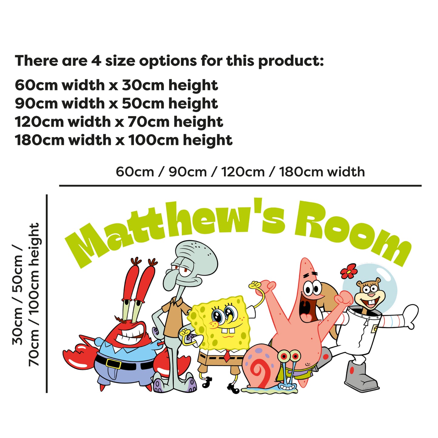 SpongeBob Wall Sticker - Group Smiling with Personalised Name Decal Wall Art