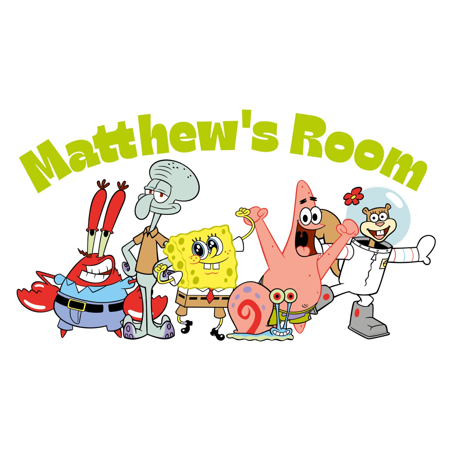 SpongeBob Wall Sticker - Group Smiling with Personalised Name Decal Wall Art