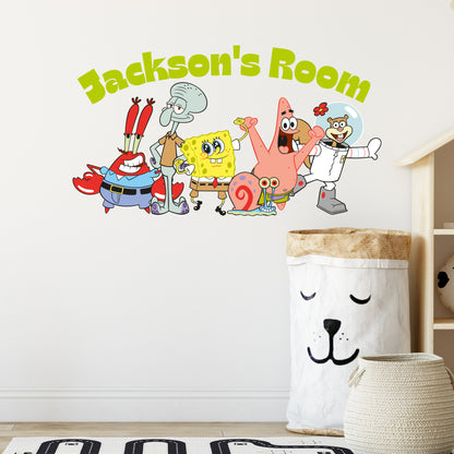 SpongeBob Wall Sticker - Group Smiling with Personalised Name Decal Wall Art