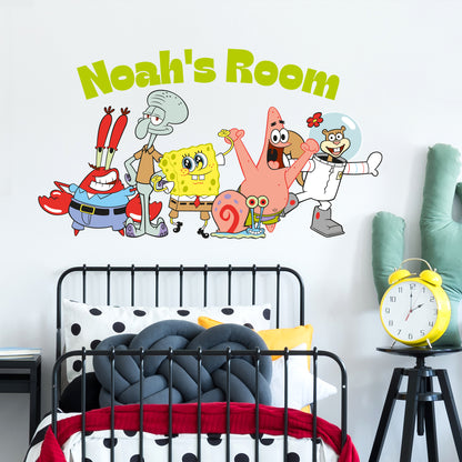 SpongeBob Wall Sticker - Group Smiling with Personalised Name Decal Wall Art