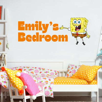 SpongeBob Wall Sticker - SpongeBob Pointing at Personalised Name Decal Wall Art