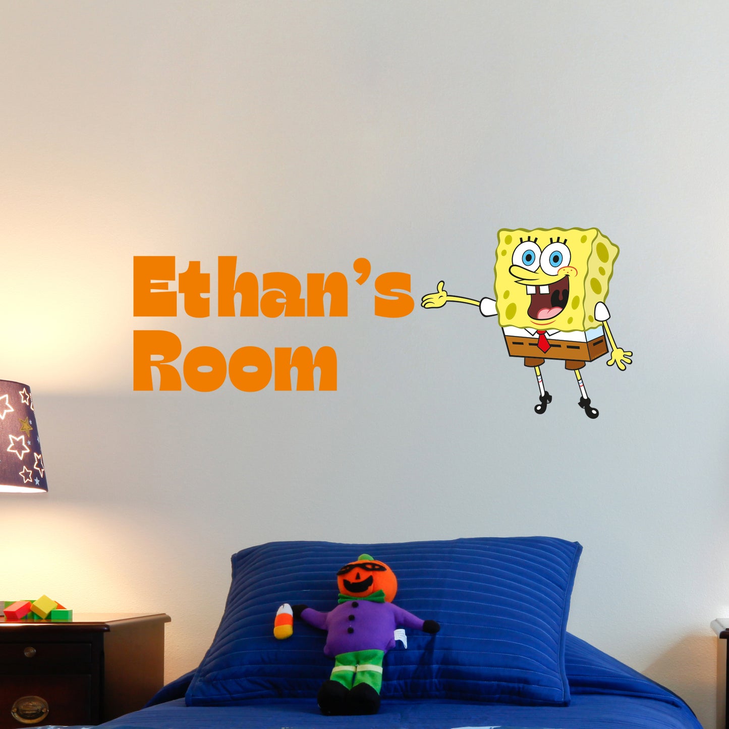 SpongeBob Wall Sticker - SpongeBob Pointing at Personalised Name Decal Wall Art